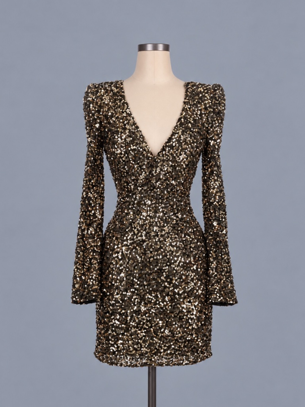 Lulus Gold Sequin Long Sleeve Mini Dress – Size S